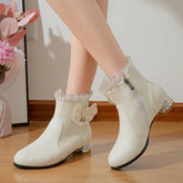 LBSFY  - Fall Winter Glitter Bling Bling Women Low Heels Sweet Bowknot Party Wedding Pink Ankle Boots Girls Lolita Princess Shoes Size 33